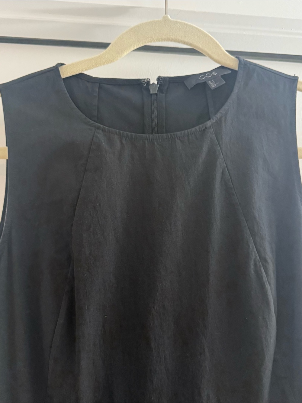 COS Waisted Pleated Sleeveless Midi Dress Black High Low Hem Small Minimalist - Picture 3 of 11